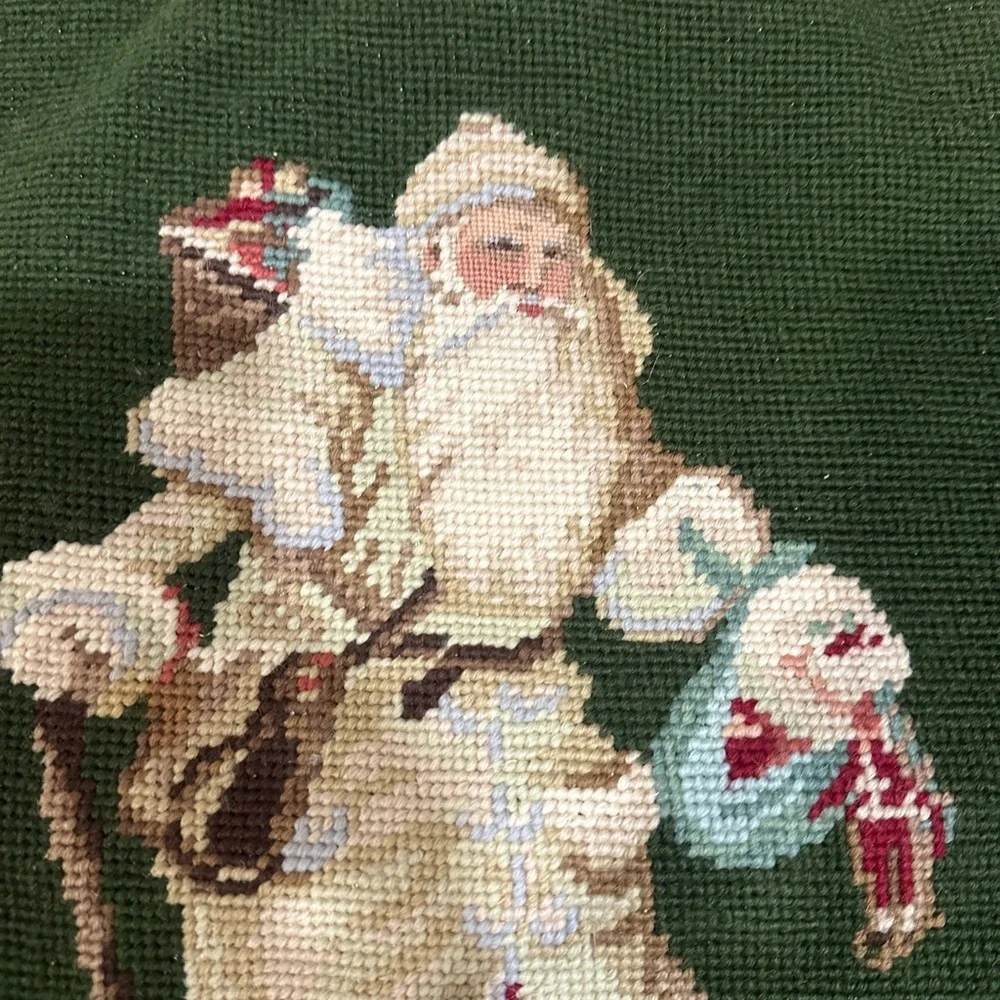Vintage Santa Needlepoint pillowcase with velvet back.